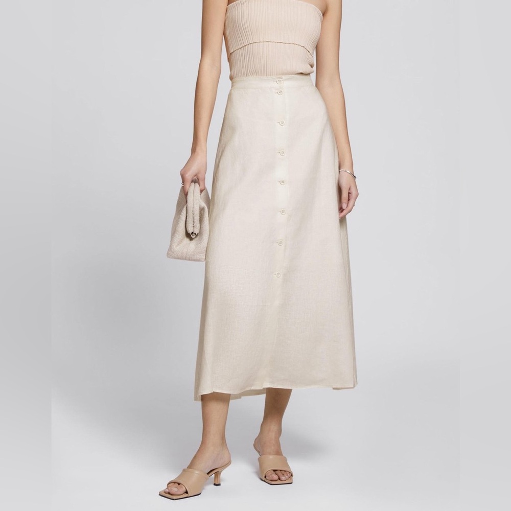 & Other Stories Buttoned A-Line Linen Midi Skirt size 2